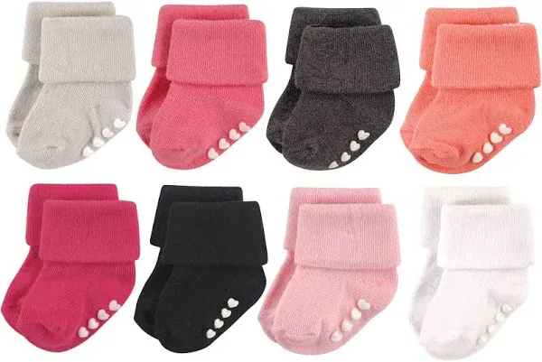 Hudson Baby Infant Girl Cotton Rich Newborn and Terry Socks, Pink Black