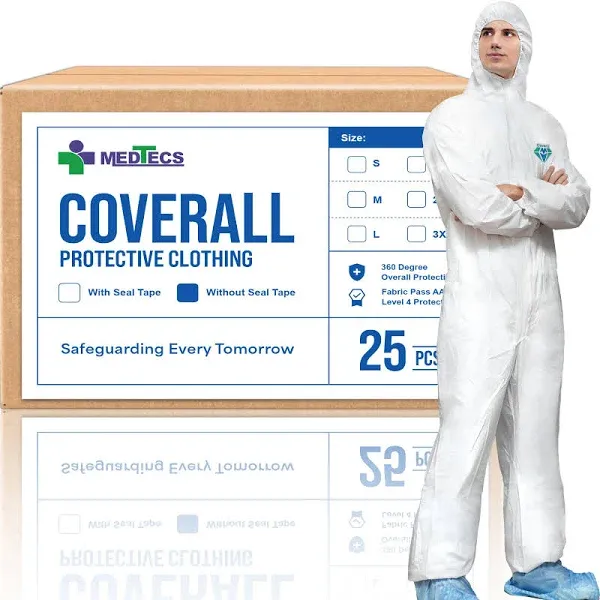 Medtecs Hazmat Suits 6 Sizes Options Disposable Coveralls Suit