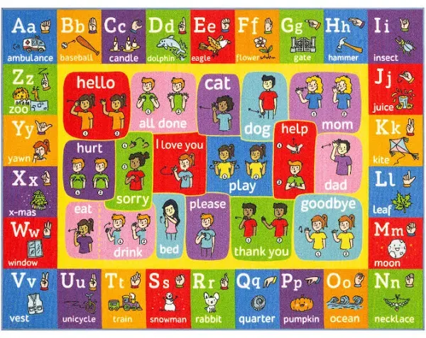 KC Cubs Playtime Collection ABC Alphabet ASL Sign Language Educational Learning Area Rug Carpet