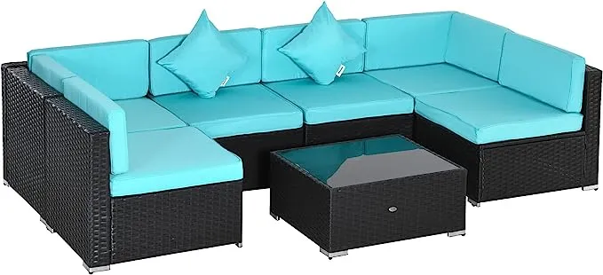 7PC Rattan Wicker Sofa Set Sectional Couch Cushioned Furniture Patio Outdoor