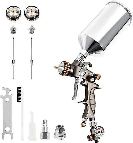 BEETRO HVLP Air Spray Gun, 1000ml Capacity 14.3CFM 1000ML 1.4/1.8mm Tips 