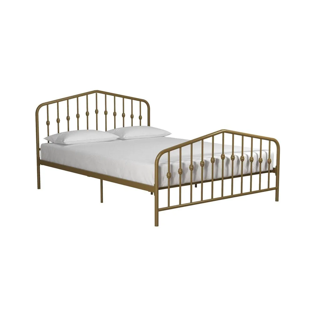 Novogratz Bushwick Metal Bed with Headboard and Footboard | Modern Design | Queen Size - Gold