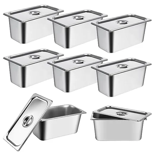 8 Pack Stainless Steam Hotel Pan 1/3 Size X 6 Deep Steam Table Pan with Lid 0.8 