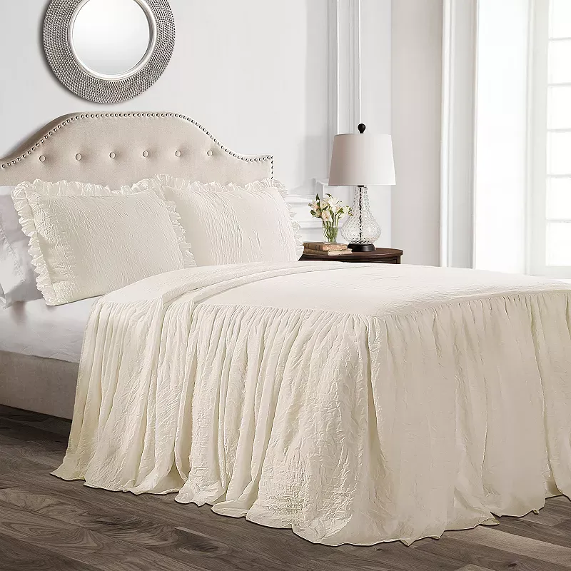 Lush Decor Ruffle Skirt 3-Piece Bedspread Set, White, Queen