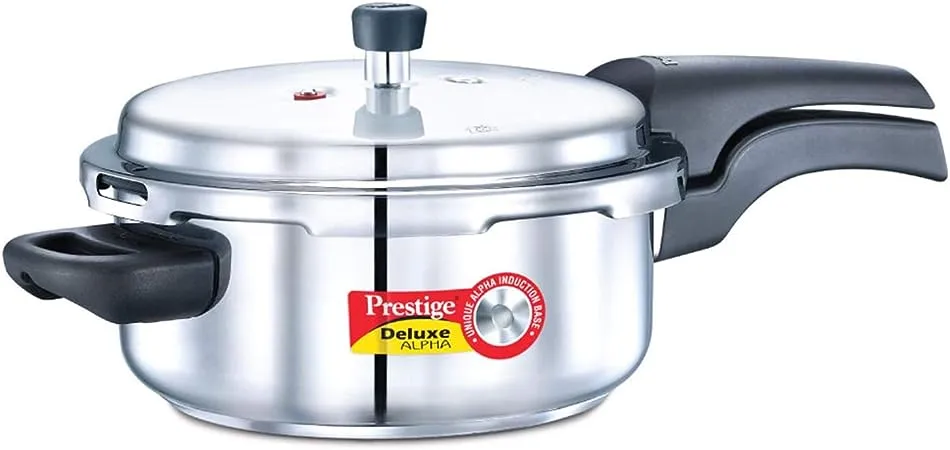 PRESTIGE PRDA3 Prestige 3L Alpha Deluxe Induction Base Stainless Steel Pressure Cooker, 3.0-Liter