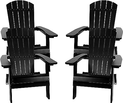 Black All-Weather Folding Adirondack Chairs, PK 4