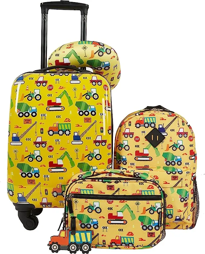 Kids Luggage Set 5-PC 4-Wheel Spinner Suitcase Carry-On Travel Rainbow Polka Dot