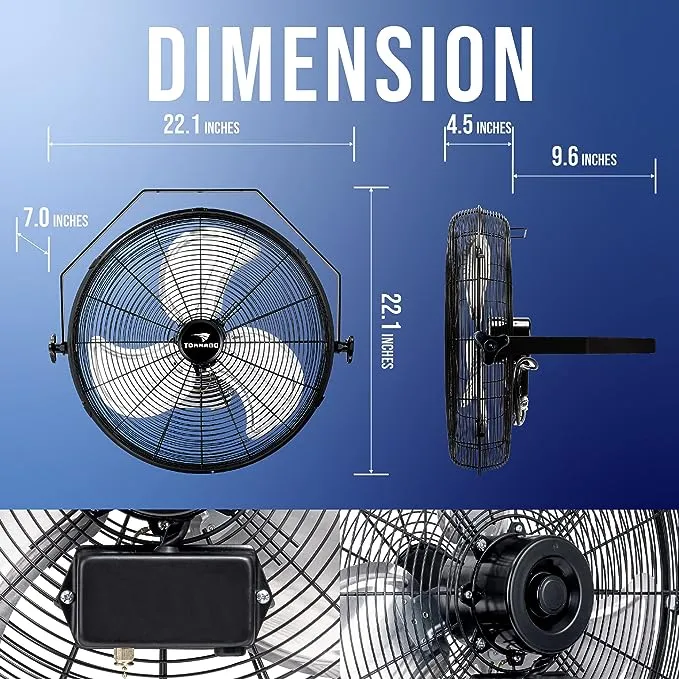 Tornado - 18 Inch High Velocity Industrial Wall Fan with TEAO Enclosure Motor - 4000 CFM - 3 Speed - 6.5 FT Cord - Industrial, Commercial, Residential Use - UL Safety ListedTornado - 18 Inch High Velocity Industrial Wall Fan with TEAO Enclosure Motor - 4