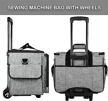 cab55 Grey-Sewing Rolling Sewing Machine Case, Detachable Rolling Sewing Machine Carrying Case on Wheels-Gray