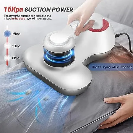 XIEYUZEUS Bed Vacuum Cleaner with 12KPa Powerful Suction Upgraded Handheld Mattress Vacuum Cleaner for Bed Sheet Pillow Couch(3 PCS HEPA Filter), Red and White (LP-1003)…