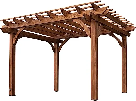 Backyard Discovery 12' by 10' Cedar Wood Pergola, Wind Secure, Strong, Quality Made, Rot Resistant, Concrete Anchors, Spacious for Outdoor Patio, Deck