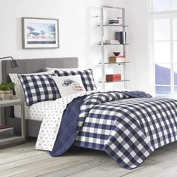 Twin Lake House Plaid Reversible Quilt Set Blue - Eddie Bauer