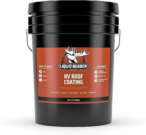 Liquid Rubber RV Roof Coating - Waterproof Solar Reflective Sealant, Brilliant White, 5 Gallon