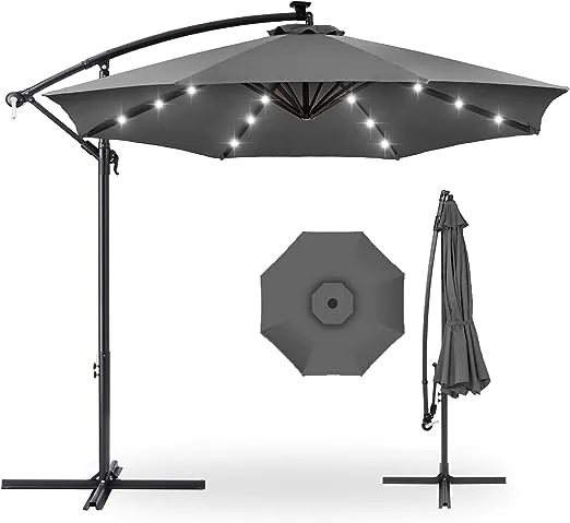 Best Choice Products 10ft Solar LED Offset Hanging Outdoor Market Patio Umbrella w/ Easy Tilt Adjustment - Deep Taupe