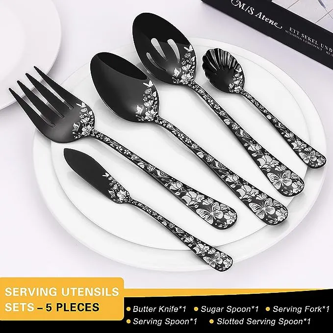 53-Piece Silverware Set with Serving Utensils, Set for 8 - Shiny Black