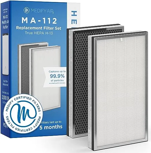 Medify Air MA-112 Genuine Replacement Filter | for Allergens, Wildfire Smoke, Dust, Odors, Pollen, Pet Dander | 3 in 1 with Pre-Filter, H14 HEPA,