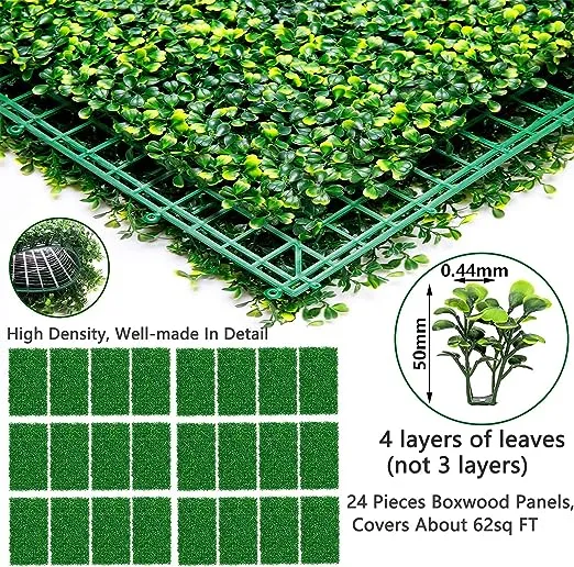 24 Pcs Boxwood Panels- 16"x24" Grass Wall Panel, Boxwood Hedge Wall Panels, Grass Wall Backdrop, UV Protected Privacy Hedge Screen for Indoor, Garden, Fence, Backyard and Outdoor Wedding Decor