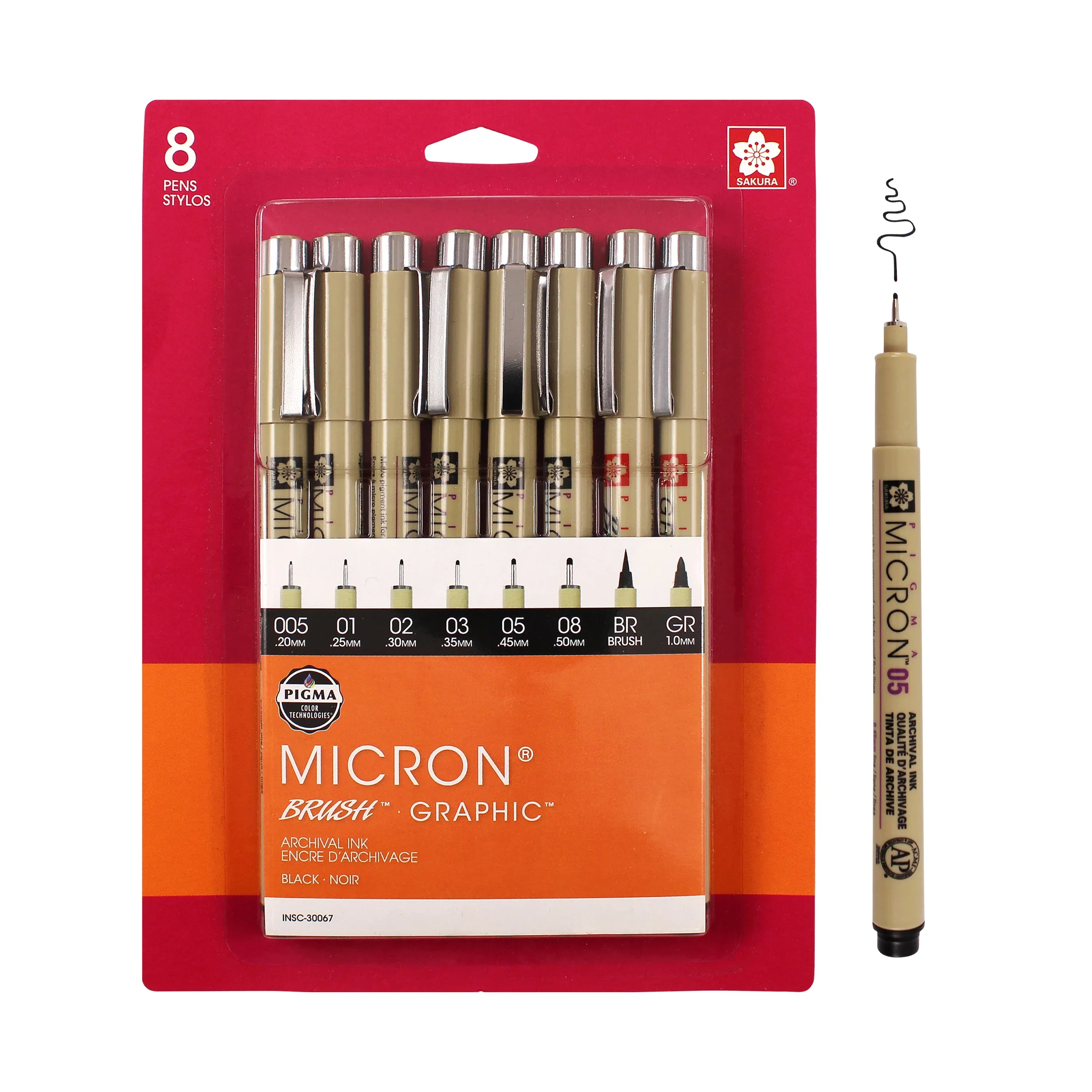 Sakura 30067 8-Piece Pigma Micron, Graphic & Brush Pen Set, Black