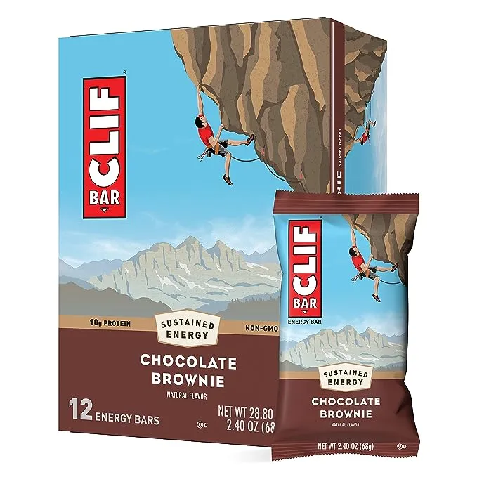 CLIF BAR - Chocolate Brownie Flavor - Made with Organic Oats - Non-GMO - Plant Based - Energy Bars - 2.4 oz. (12 Pack)