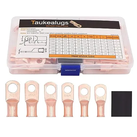 Taukealugs Battery Terminal Connectors Cable Ends and Heat Shrink Tube Total 60pcs,UL Listed AWG Crimp Copper Wire Ring Lugs Assortment Kit