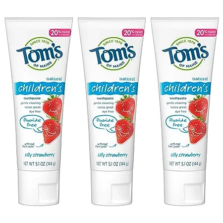 Tom's of Maine Natural Kid's Fluoride Free Toothpaste, Silly Strawberry, 5.1 oz. 3-Pack (back in original formula)