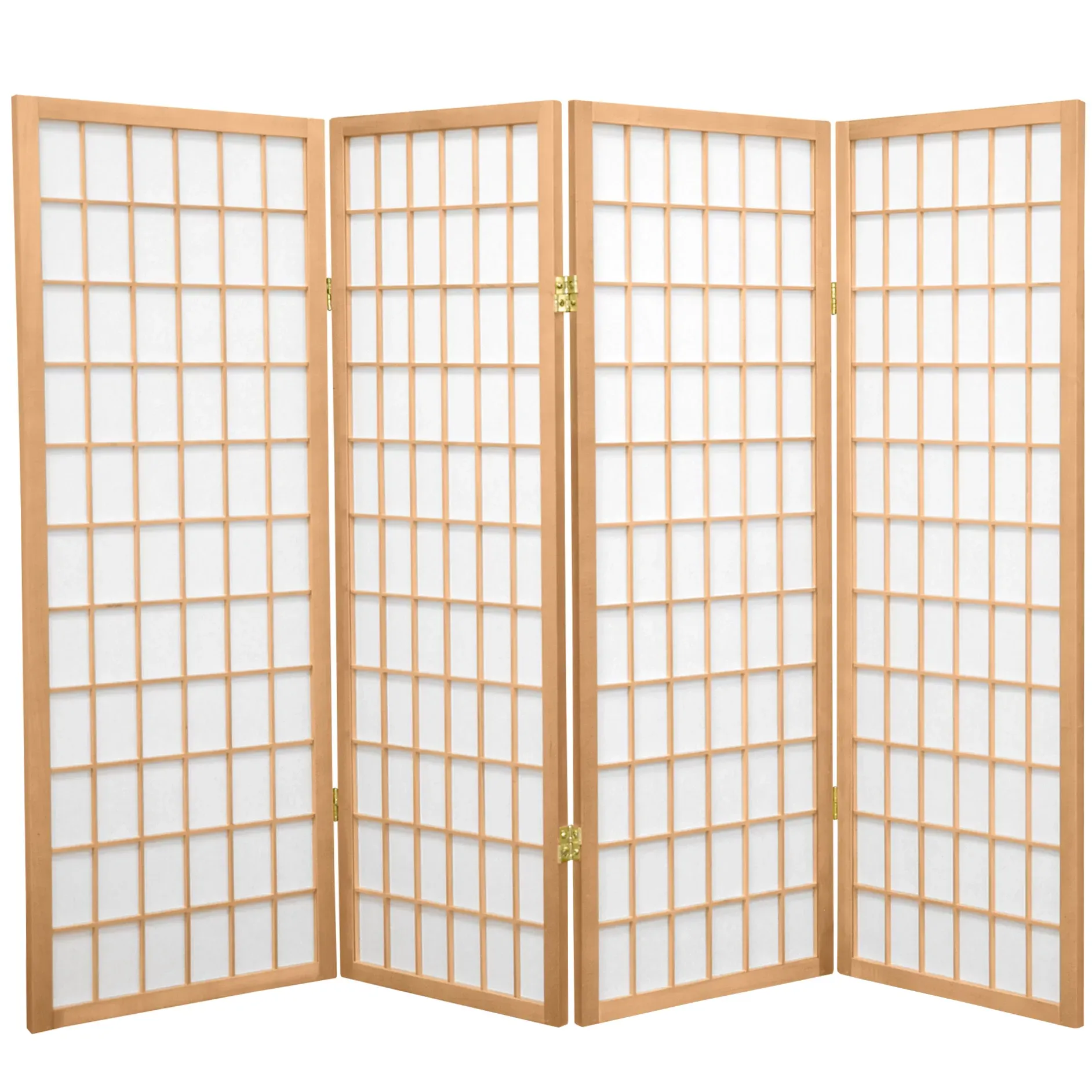 Oriental Furniture 4 ft. Tall Window Pane Shoji Screen - 4 Panel - Natural