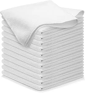 USANOOKS Microfiber Cleaning Cloth - White - 12pcs (12.5x12.5 inch) High Performance - 1200 Washes, Ultra Absorbent Car Towel Traps Grime & Liquid for