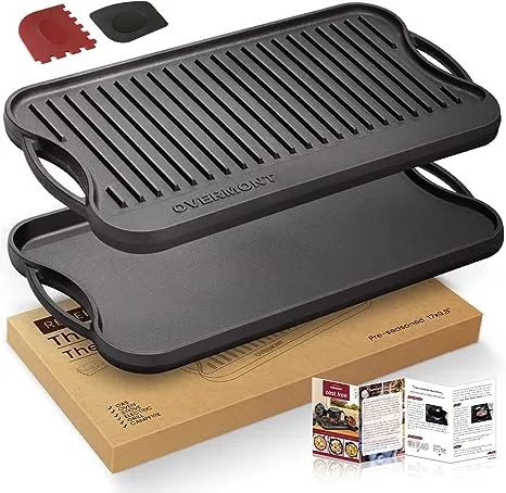 Overmont Pre-Seasoned Cast Iron Griddle Grill Pan