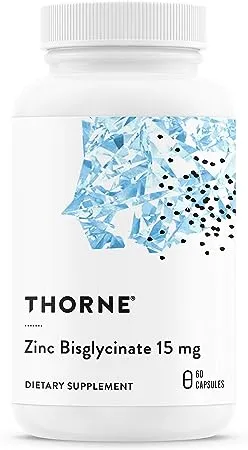 Thorne Zinc Bisglycinate 15mg - Daily Support for Skin, Eye & Immune System Health with Zinc Supplement Capsules - 60 Capsules