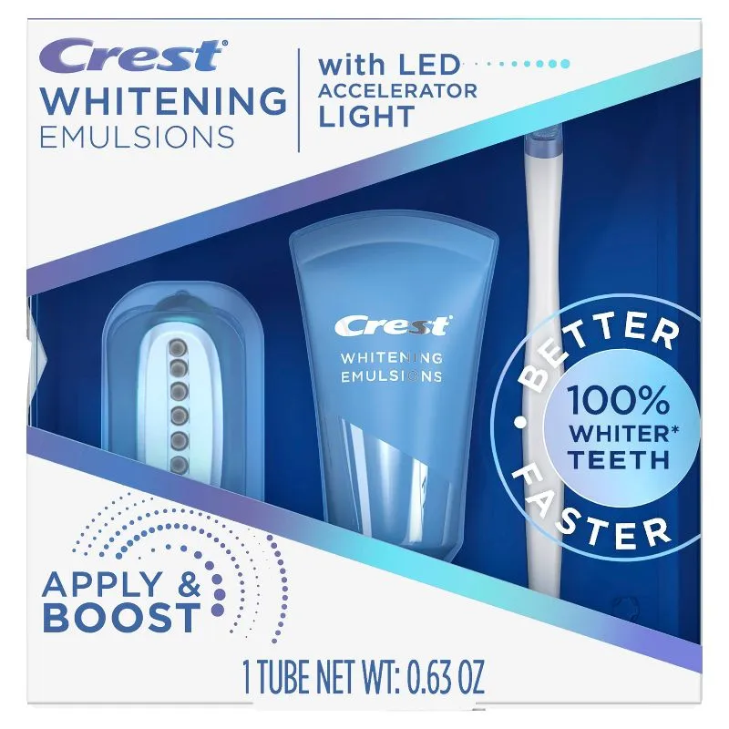 Crest Whitening Emulsions Leave-on Teeth Whitening Gel Kit With LED Accelerator Light, 0.63 Oz