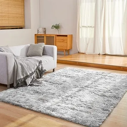 LFHHT Soft Fluffy 5x7 Shag Area Rugs for Bedroom, Plush Fuzzy Rugs Shaggy Carpet for Living Room Classroom Nursery Home Decor, Tie-Dyed Light Grey