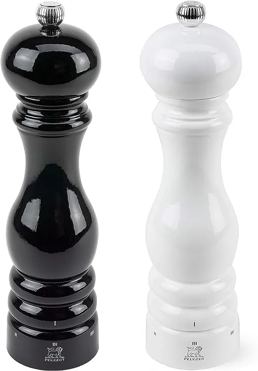 Peugeot Paris U'Select Lacquer Salt And Pepper Mill Set 8 3/4", Black And White