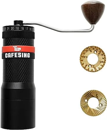 CafeSing Orca Hand Coffee Grinder with Espresso Flat Burrs, External Grinding Adjustment, Max 46g capacity, with Ghost Tooth Burrs for Drip Brew