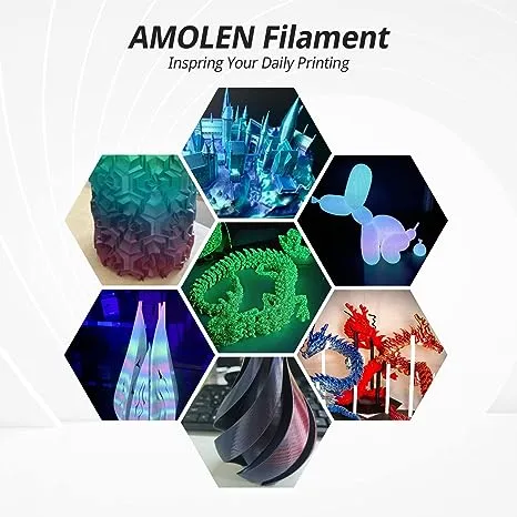 AMOLEN 3D Printer Filament, PLA Filament 1.75mm, Shiny Glow in The Dark Blue Starry Sky 3D Printing Filament, 1kg(2.2lbs) Spool