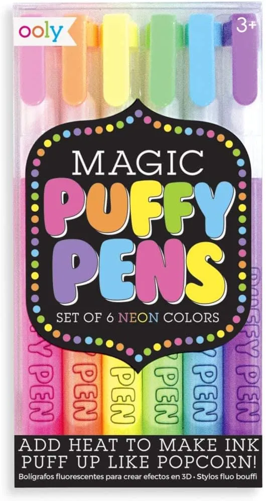 OOLY, Magic Puffy Pens, Set of 6, Magic Pens with 3D Ink, Just Add Heat and Watch Art Grow! Creative Markers for Kids and Toddlers, Fun Project Pen Art Supplies for Drawing and Coloring, 