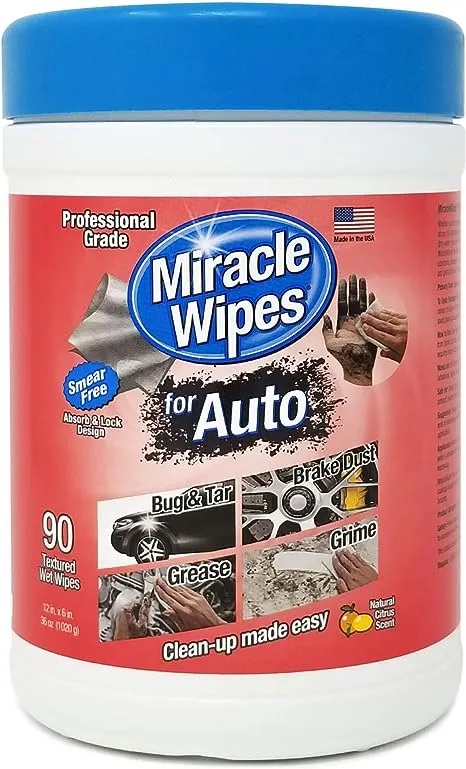 Miraclewipes for Automotive - All Purpose Cleaner, Hands, Interior, Exterior, Detailing - Removes Grease, Lubricants, Sticky Adhesives, Grime, Dirt &