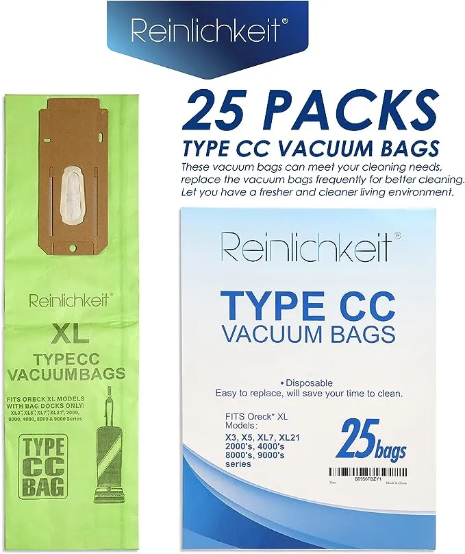 25 Pack Vacuum Cleaner Bags For Oreck type CC vacuum bags,XL.Fit All Oreck XL Upright Vacuums