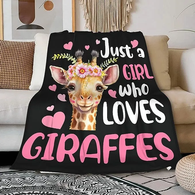 Mokukenren Just A Girl Who Loves Giraffes Blanket Lightweight Cozy Flannel Fleece Throw Blanket Best Gift Home Decor for Bed Couch Outdoor Camping