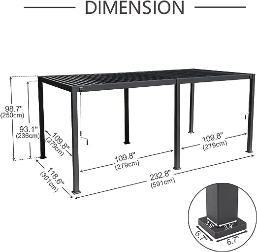 Gardesol 10‘x20’ Pergola Louvered Adjustable Rainproof Outdoor Aluminum Hardtop Gazebo for Outdoor Deck Patio Garden Yard (Matte Black)