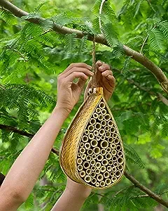 SunVara Wild Pollinator Mason Bee Habitat, Garden Bee House, Hanging Bee House