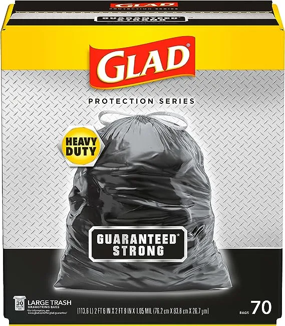 Glad Trash Bags, Guaranteed Strong Large Drawstring Garbage Bags, 30 Gallon, 70