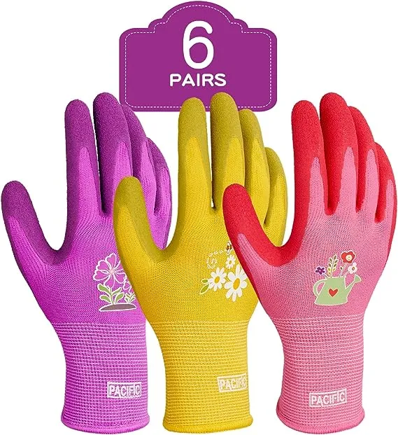 Pacific 6 Pairs Gardening Gloves for Women, Rubber Coated Garden Gloves, Ladies Yard Work Gloves, Breathable, Purple & Yellow & Red, Medium