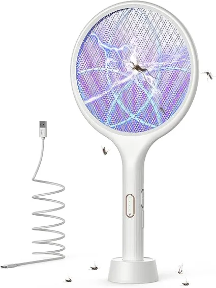 YISSVIC Bug Zapper Racket 4000 Volt Electric Fly Swatter Fly Zapper Dual Modes with Attractant Light Rechargeable Black