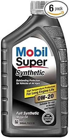 Mobil Super (112908-6PK Synthetic 0W-20 Motor Oil - 1 Quart, (Pack of 6)