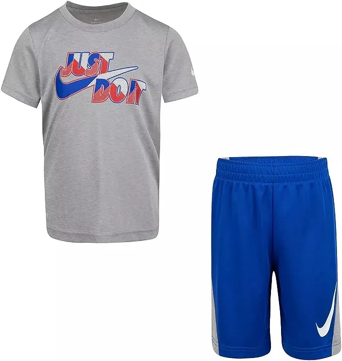 Nike Little Boys Dri-FIT Just Do It Tee & Shorts 2 Piece Set (Red(86H819-023)/Black, 7, 7_Years)