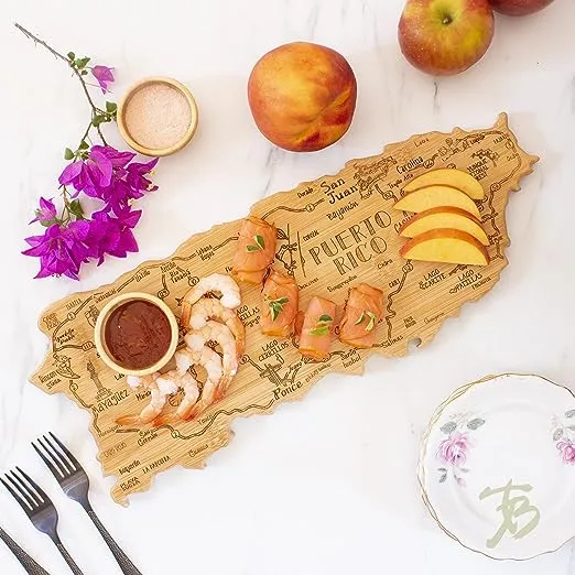 Totally Bamboo Destination Puerto Rico Shaped Serving and Cutting Board, Includes Hang Tie for Wall Display