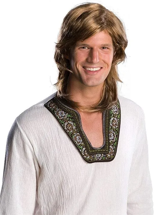 Rubie's Costume Men's 70s Groovy Hippie Disco Costume Wig, Brown, OS