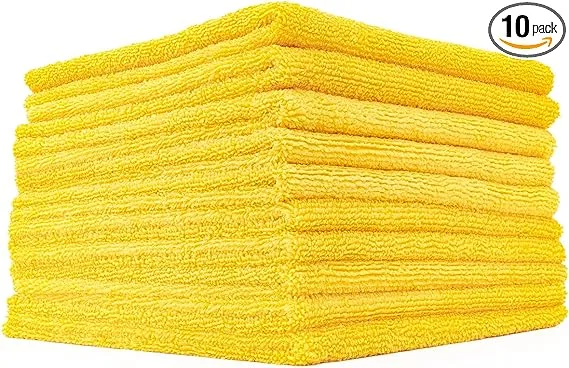 The Rag Company - Edgeless 365 Microfiber Towels (10-Pack) Premium 70/30 Blend, Professional Polishing, Wax Removal, Auto Detailing, 365gsm, 16in x 16in, Gold