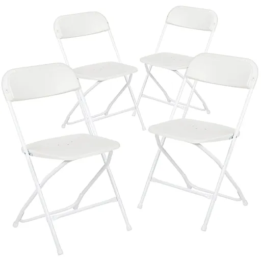 Flash Furniture Hercules Plastic Armless Folding Chair, Premium White, 4/Pack