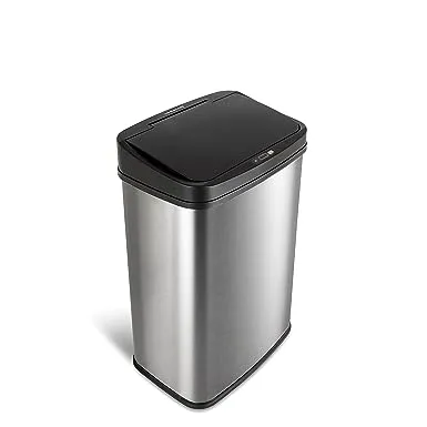 13 Gal. Silver Stainless Steel Rectangular Shape Motion Sensor Trash Can